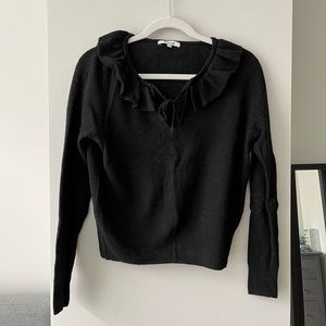 Madewell black tie-neck ruffle pullover sweater